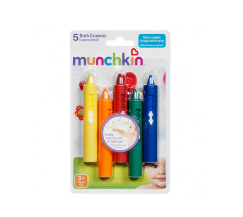 新西兰直邮 Munchkin满趣健 宝宝浴室易擦洗多彩蜡笔 5支